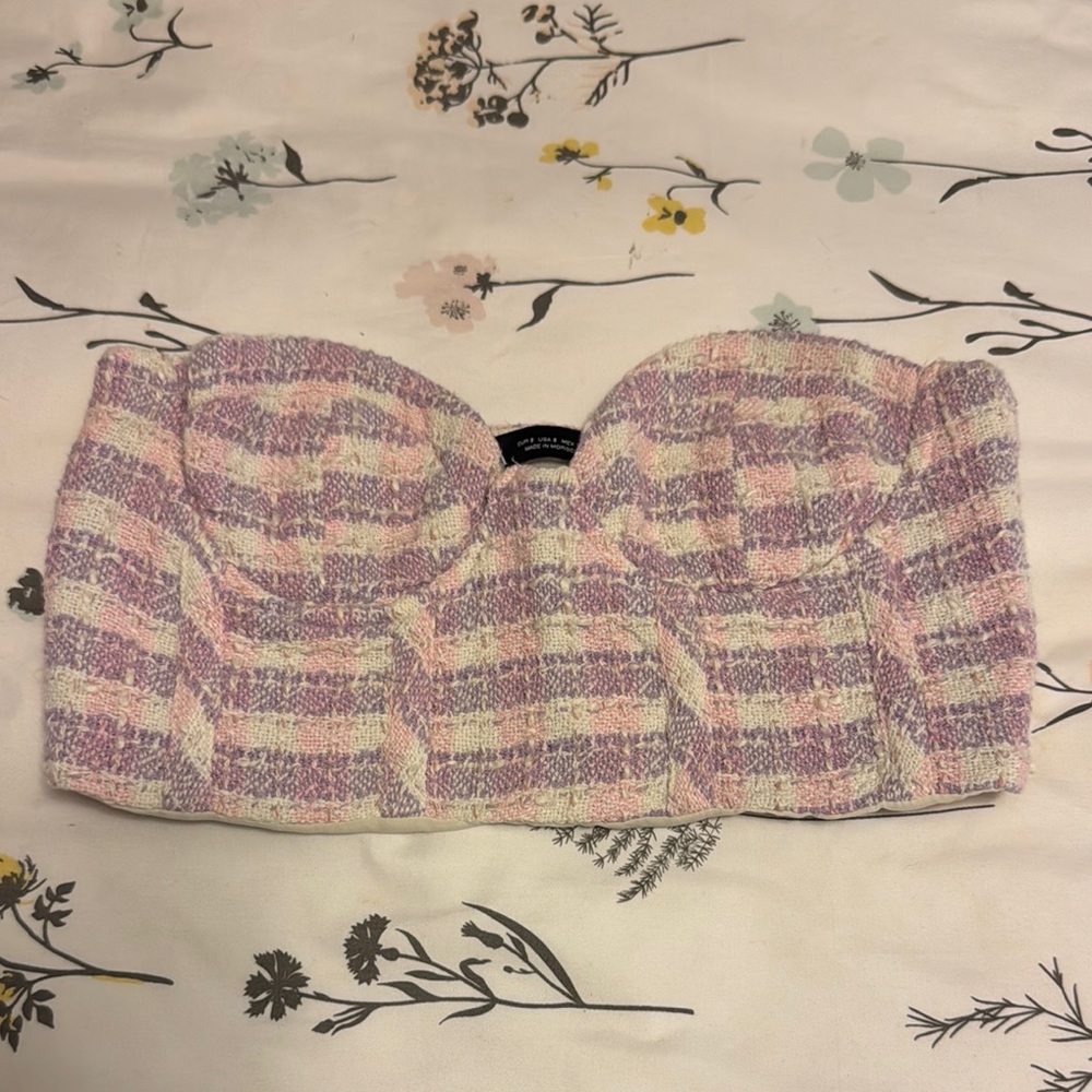 Zara Pink and White Smocked Bustier Crop Top